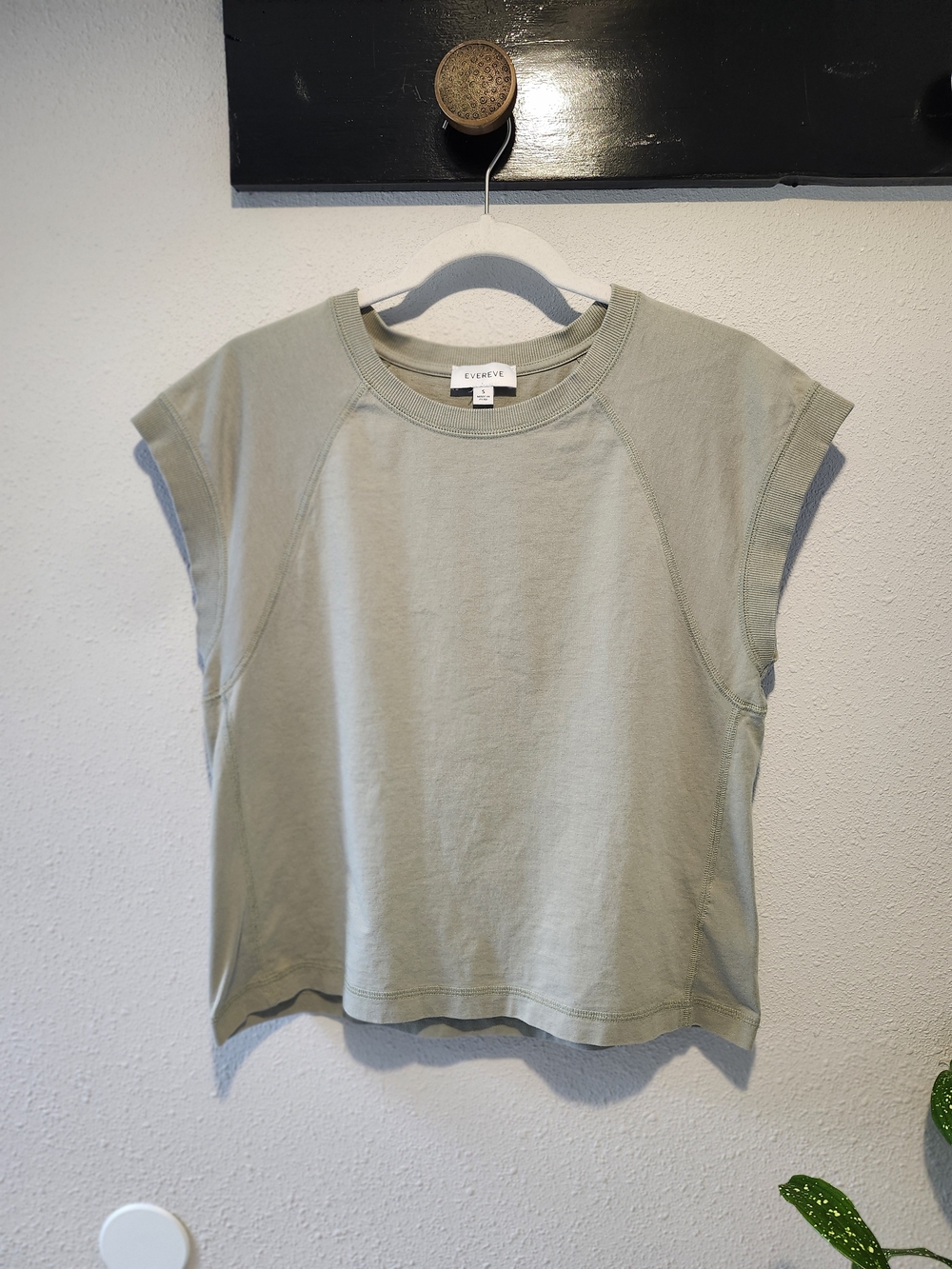 Evereve Sage Green Cap Sleeve Cotton Tee